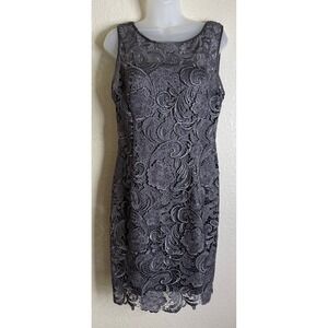 Cache Womens 10 Sheath Dress Gray Floral Guipure Lace Sleeveless Cocktail Formal